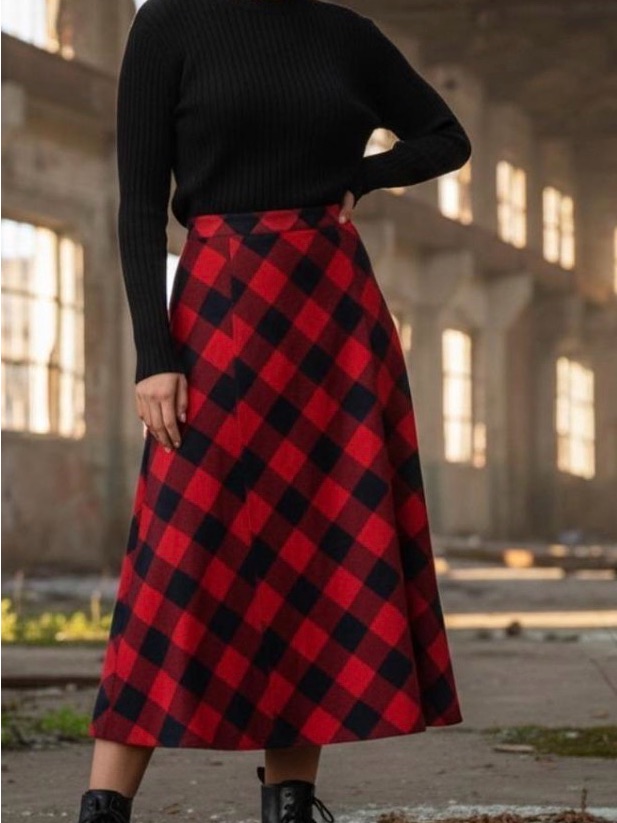 Talbots Red And Black Buffalo Plaid Maxi Skirt